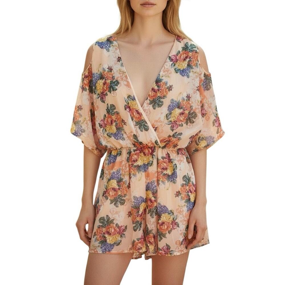 NWT Charlotte Russe Floral Cold Shoulder Romper XS Summer Shorts